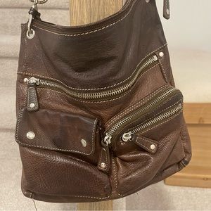 Fossil Brown Leather Shoulder Bag Purse Handbag Pocket Compartment Boho Purse